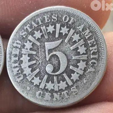 عملة عملات قديمة ٥ سنت الشعاع اول اصدار سنة ١٨٦٦ 5cents with rays 1866