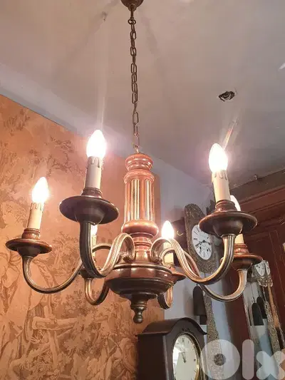 wood and bronze chandelier