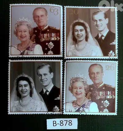 England rare 4 stamps of Elizabeth II and Prince Philip wedding