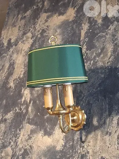 pair of french brass and fabric wall lights