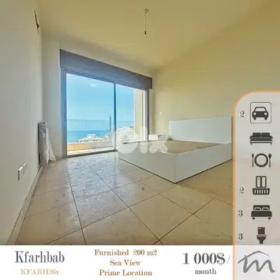 Kfarehbab | Signature | Furnished 200m² + Backyard Terrace | Sea View