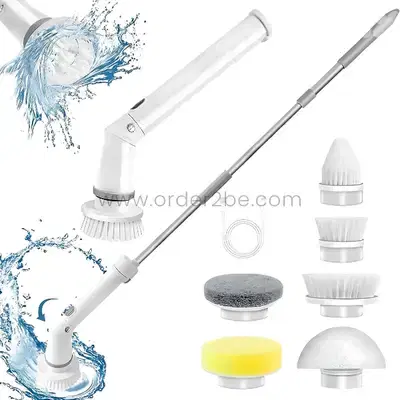 6-in-1 Electric Spin Scrubber for Bath & Floors – 46" Reach, 6 Heads