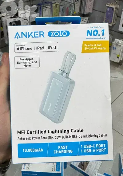 Anker zolo power bank (10k,30w,built in usb-c cable) white 35$ last