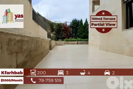 Kfarhbab 200m2 | 150m2 Terrace | Rent | Partial View | High End | IV