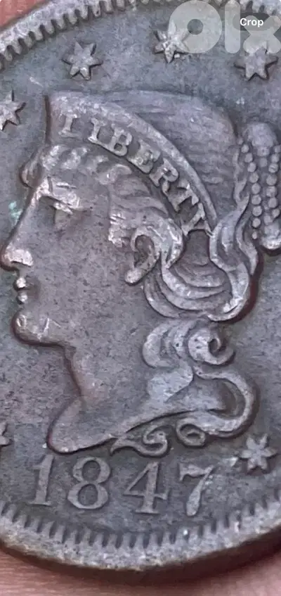 عملة عملات قديمة واحد سنت أميركي الكبير سنة ١٨٤٧ Large cent 1847