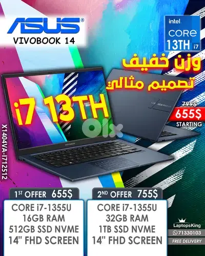 ASUS VIVOBOOK 14 X1404VA-I712512 CORE i7-1355U 14” FHD CREATOR LAPTOPS