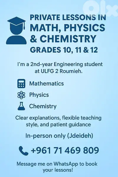 Private Lessons in Math, Physics & Chemistry – Grades 10-12