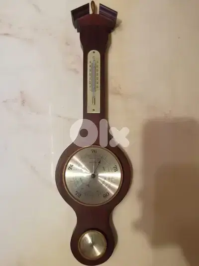 hygrometer barometer & thermometer in wooden frame 46cm