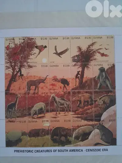 GUYANA DINOSAUR STAMPS SHEET 1991 MNH PREHISTORIC CENOZOIC ERA