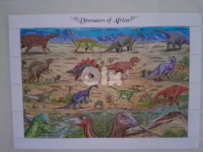 sheet of postage stamps from africa featuring Dinosaurs Tanzania