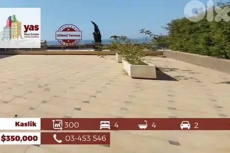 Kaslik 300m2 | 250m2 Terrace | Spacious Flat | Prime Location | EH/YV