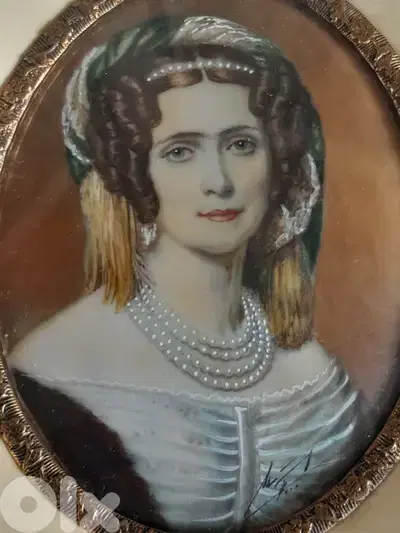 Original,hand portrait,signed Queen of Bavaria,Magnifying glass,Ivory.