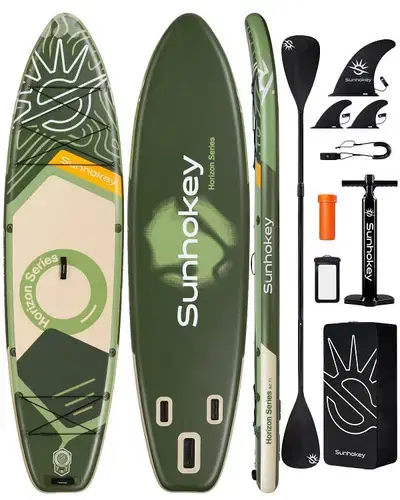 SUNHOKEY (Green) Stand Up Paddle Board (SUP) + D-rings for kayak seat