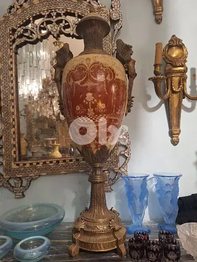 فاز بورسولان سافر مع برونز فرنسي قديم حجم كبير شغل فني دوي