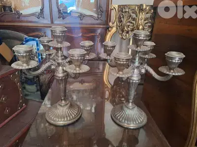 شمعدان عدد٢ مطلي بالفضة انتيك قديم
