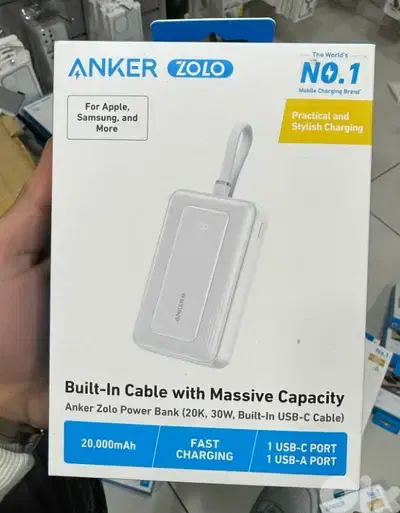 Anker zolo power bank (20k,30w,built in usb-c cable ) white 45$