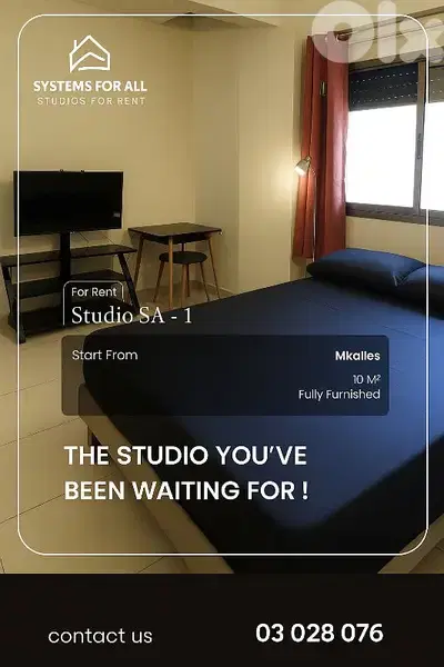 fully furnished studio for rent at the end of mkaless for 450$ monthly