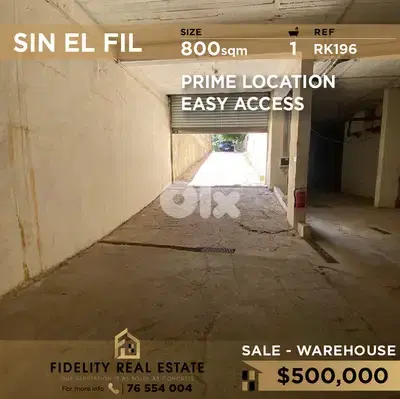 Warehouse for sale in Sin EL Fil RK196 مستودع للبيع في سن الفيل