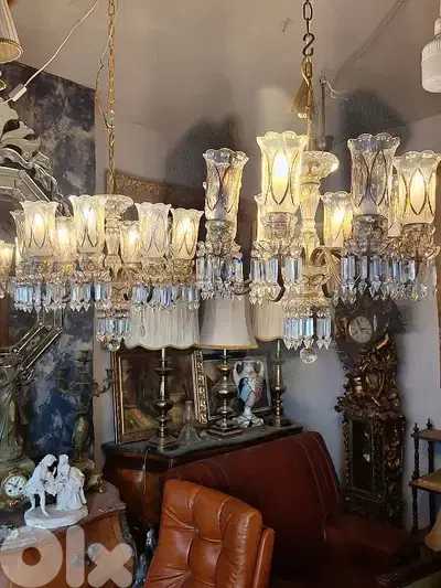 pair of czech bohemian crystal and bronze chandeliers