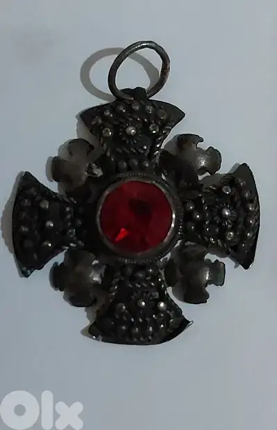 Silver Cross Ruby Sapphire Crusader Jerusalem  pendant 3 cm&  6.1 gram