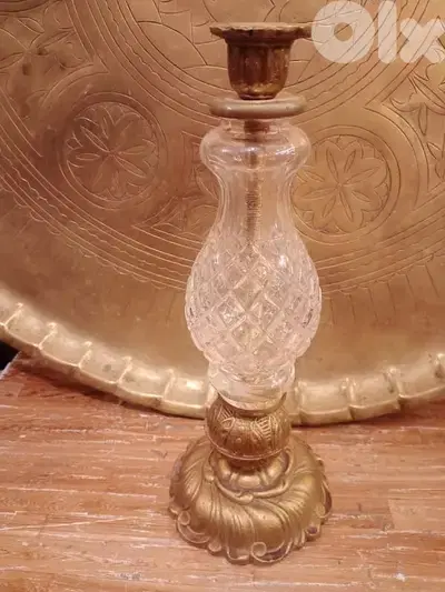 شمعدان كريستال ونحاس أنتيك ٢٨سم