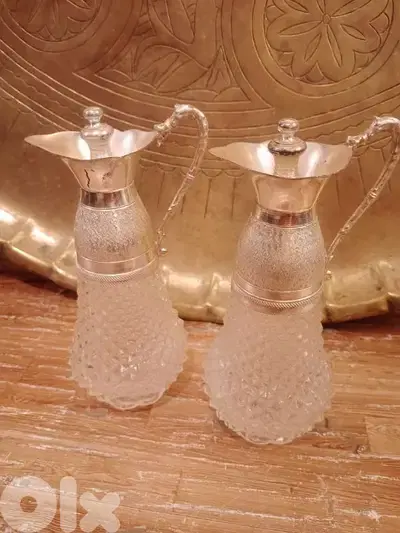 قطعتين أنتيك زجاج مقطع مطلي فضة من الأعلى