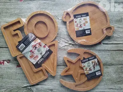 beautiful breakfast and sweets serving wood plates