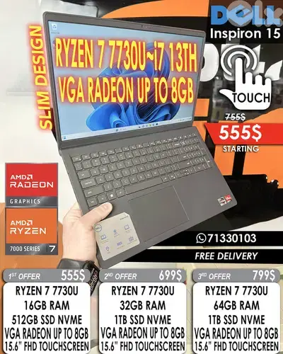 DELL INSPIRON 15 3535 RYZEN 7 7730U VGA RADEON 15.6” FHD TOUCHSCREENL