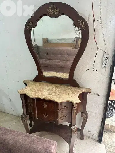 قنصول وج رخام مع مرايا مصري خشب زان انتيك مرصع نحاس