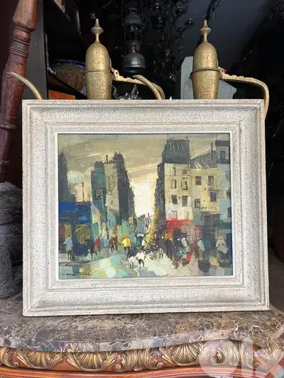 French tableau لوحة تابلو فرنسية ممضية اصلية تصميم 1950 'ولا اروع