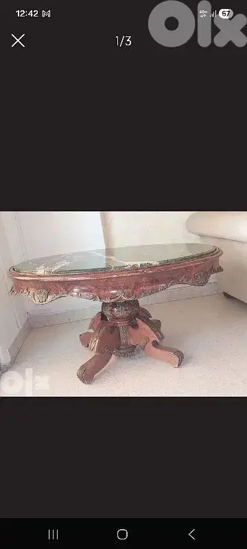 طاولة نص خشب زين نحاس وجه رخام