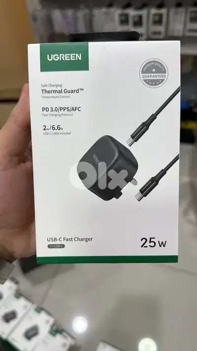 Ugreen 25w usb-c fast charger 3 pin with 2m usb-c cable black