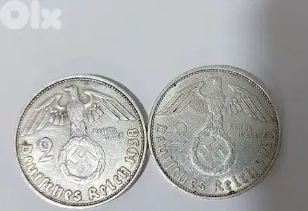 set of two Nazi Silver Coins two marks era Adolf Hitler World War II