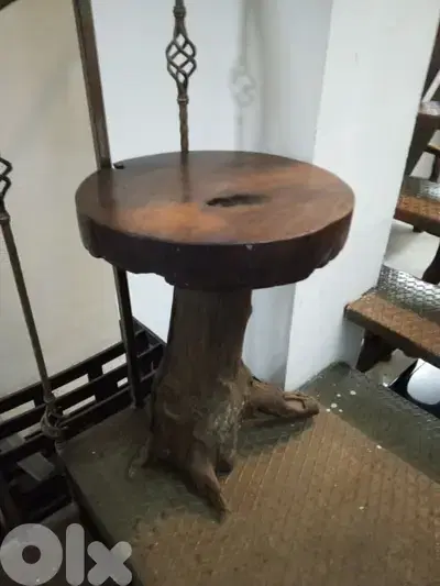 Heavy teak tree log side table