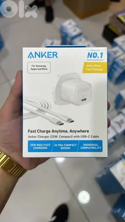 Anker usb-c charger  25w 3pin compact with usb-c cable white
