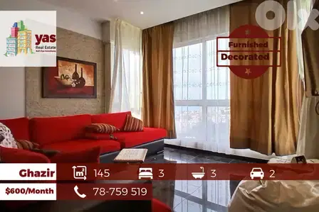 Ghazir 145m2 | Furnished | Rent | Prime Location | Calm Area | IV
