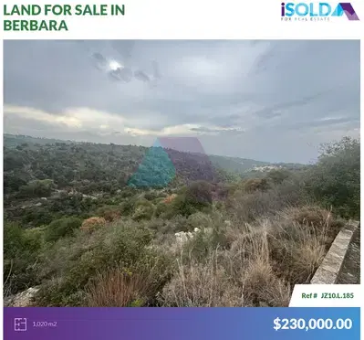 1020m2 Catchy land+mountain view4sale in Berbara/Jbeil - أرض في بربارا