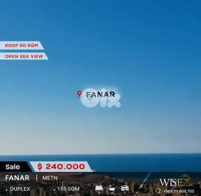 Stunning 155 SQM Duplex for SALE in Fanar With an Open Sea View!