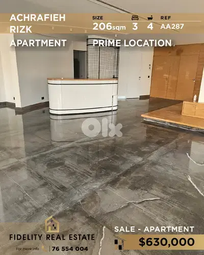 Apartment for sale in Achrafieh AA287 شقة للبيع في الأشرفية