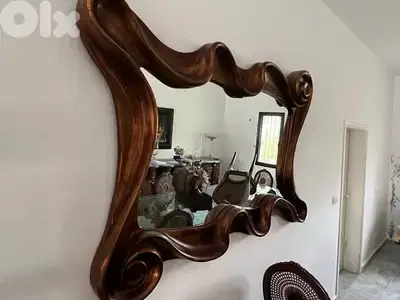 Handcrafted Carved Wood Mirror: Walnut wood
