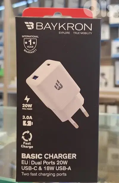 BAYKRON BASIC CHARGER EU/DUAL PORTS 20W USB-C& 18W USB-A 20W 3A