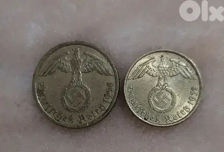 Set of Two German Nazi Bronze Coin 5&10 Pfenning era of WW2 Hitler