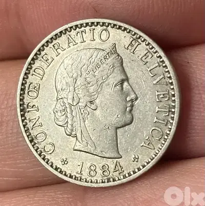 عملة عملات قديمة ٢٠ هلفتيكا سويسرا سنة ١٨٨٥