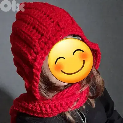 Handmade crochet chunky red hooded scarf wool
