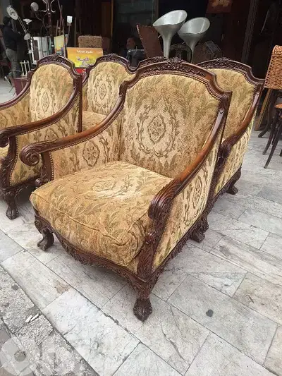 طقم صالون شبنديل فرنسي خشب سنديان روعة الفخامة والرقي شغل فني يدوي