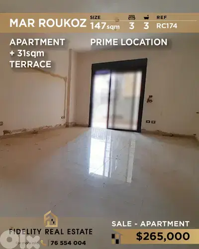 Apartment for sale in Mar Roukoz RC174 شقة للبيع في مار روكوز