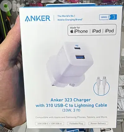 Anker 323 charger with 310 usb-c to lightning cable (33w,3ft) 3pin