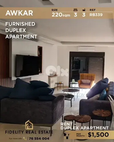 Apartment duplex for rent in Awkar RB339 شقة للإيجار في عوكر
