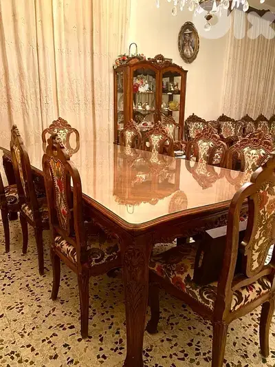 غرفة سفرة خشب كلاسيك كاملة مع كراسي – Dining Room Antique Set