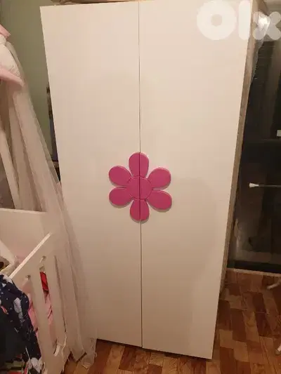 Complete Baby Girl Bedroom Set (White & Pink Flower Design)